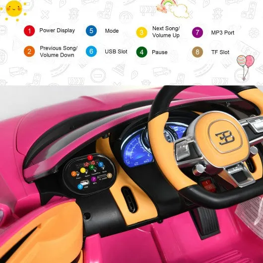 12V Licensed Bugatti Chiron Kids Ride on Car with Storage Box and MP3-Pink
