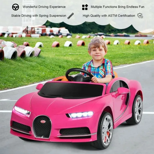 12V Licensed Bugatti Chiron Kids Ride on Car with Storage Box and MP3-Pink