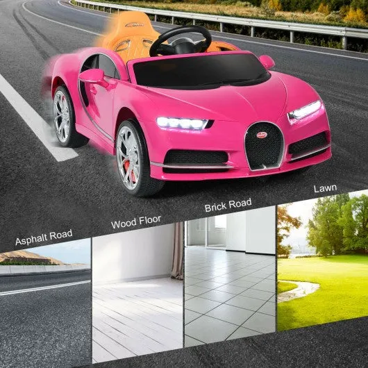 12V Licensed Bugatti Chiron Kids Ride on Car with Storage Box and MP3-Pink