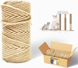 1/4 inch 328ft Natural Sisal Rope for Cat Scratchers Ideal for Replacing The Twine on cat Trees, Repairing, Replacing, or Recovering cat Towers with Scratch Posts(1/4 inch 328ft)
