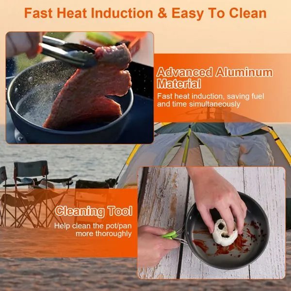 16Pcs Camping Cooking Ware Set Camping Stove Cookware Kit Aluminum Pot Pan Kettle Set with Bowls Knife Fork Spoon Carabiner Spatula Cutting Board for Hiking Picnic Outdoor