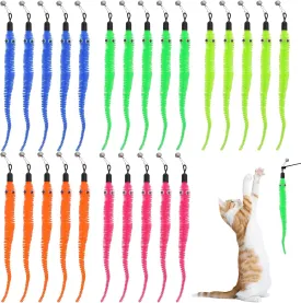 25 Pcs Cat Wand Attachment Toys Cat Wand Replacement Worms Refill Interactives Durable Toy Accessories with Bells Interactive for Teaser Play and Chase Exercise with Kitten Indoor Multi Colored