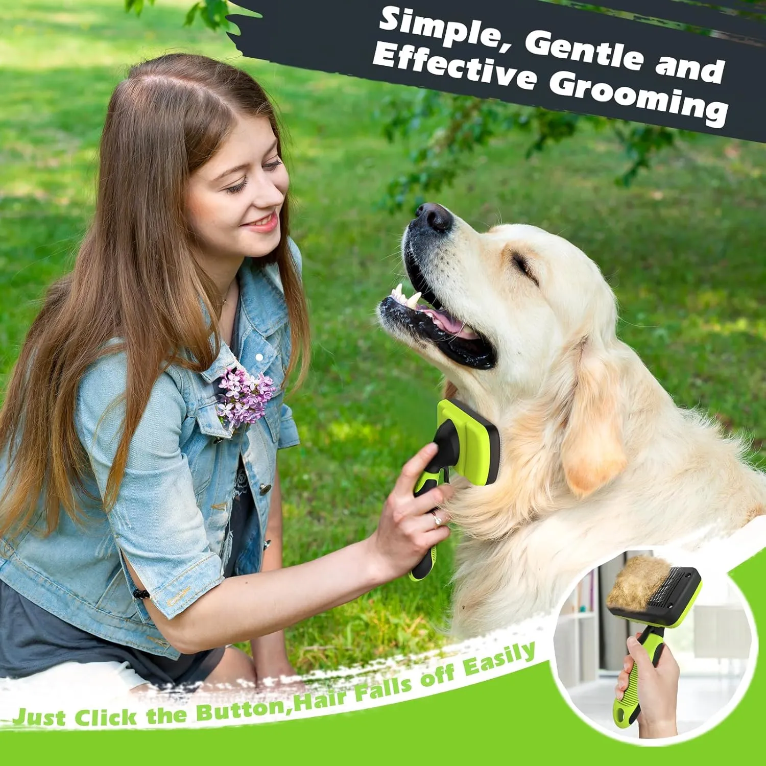 3PCS Dog Grooming Kit - Deshedding Brush, Slicker Brush, Bath Brush and Comb for Pet Supplies (Green Black)