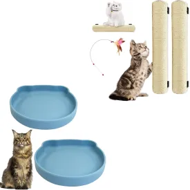 7" Suction Cup Cat Dish with Wall Mounted Scratching Post for Cats 16 Inches Sisal Rope Cat Wall Scratcher Posts