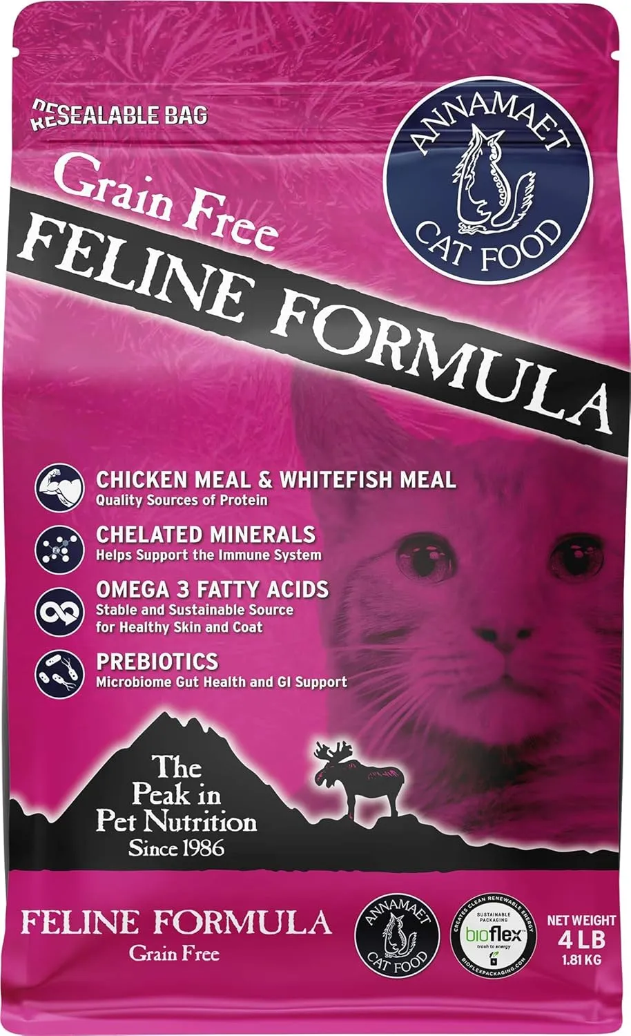 Annamaet Grain-Free Feline Formula Dry Cat Food, (Chicken & Fish), 4-lb bag