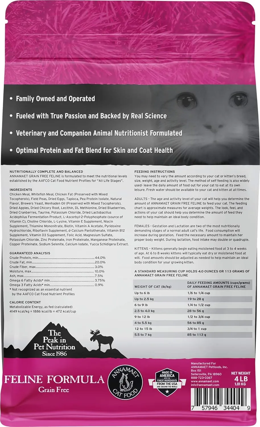 Annamaet Grain-Free Feline Formula Dry Cat Food, (Chicken & Fish), 4-lb bag