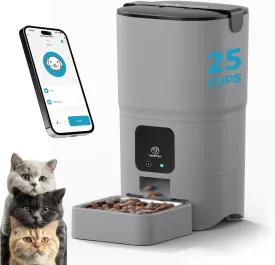 Automatic Cat Feeder Upgrade, Smart Cat Feeder 6L - APP/Alexa Control, Dual Power Supply, Anti-Chewing Cord, Stainless Steel Bowl, Anti-Chewing Design for Cats and Small/Medium Dogs (Gray)
