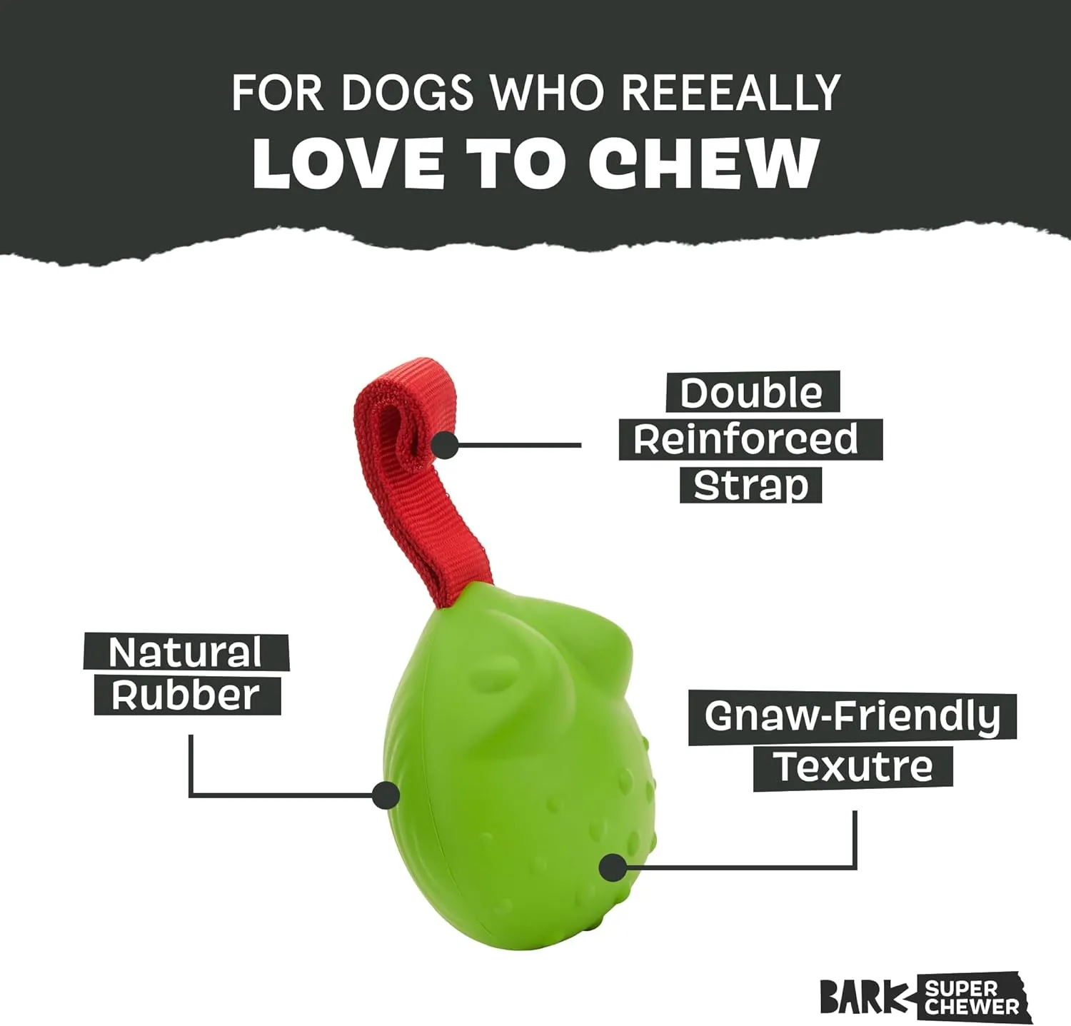 Barkbox Tug Tied Toad Dog Toy for Tough Chewers  Durable Rubber Design, Perfect for Tug-of-War
