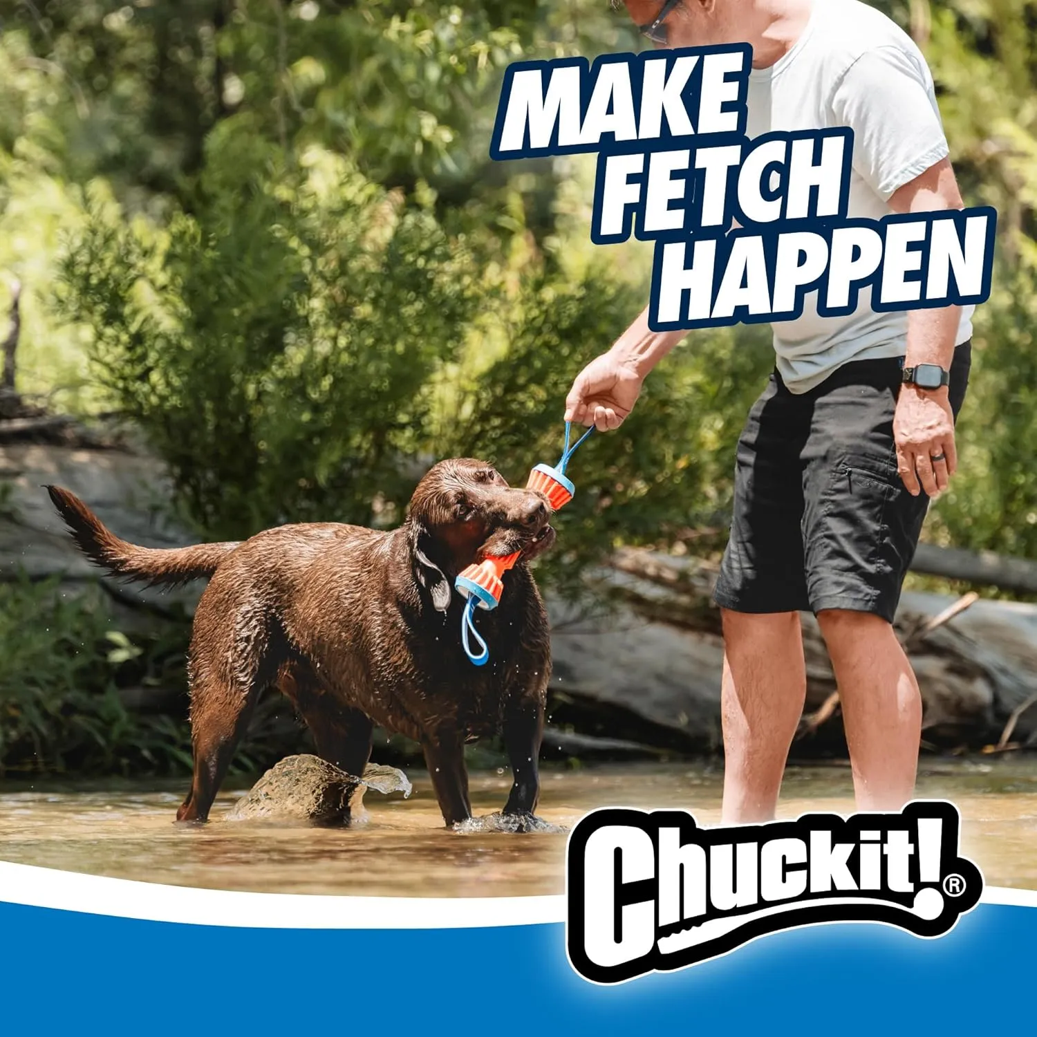 Chuckit! Rugged Bumper Dog Toy - Durable Fetch Stick with TPR Ridges for Easy Grip - Tug-of-War Toy for Medium and Large Dogs - Floats in Water - Size Medium - 13.5-inch Length - Orange and Blue