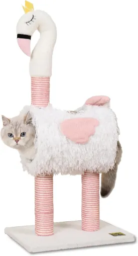 Cute Flamingo Cat Scratching Post for Indoor Cats, Soft Plush Fabric & Natural sisal Climbing Cat Tower with Dangling Bell Ball  Interactive Cat Toy for Kittens and Small Cats