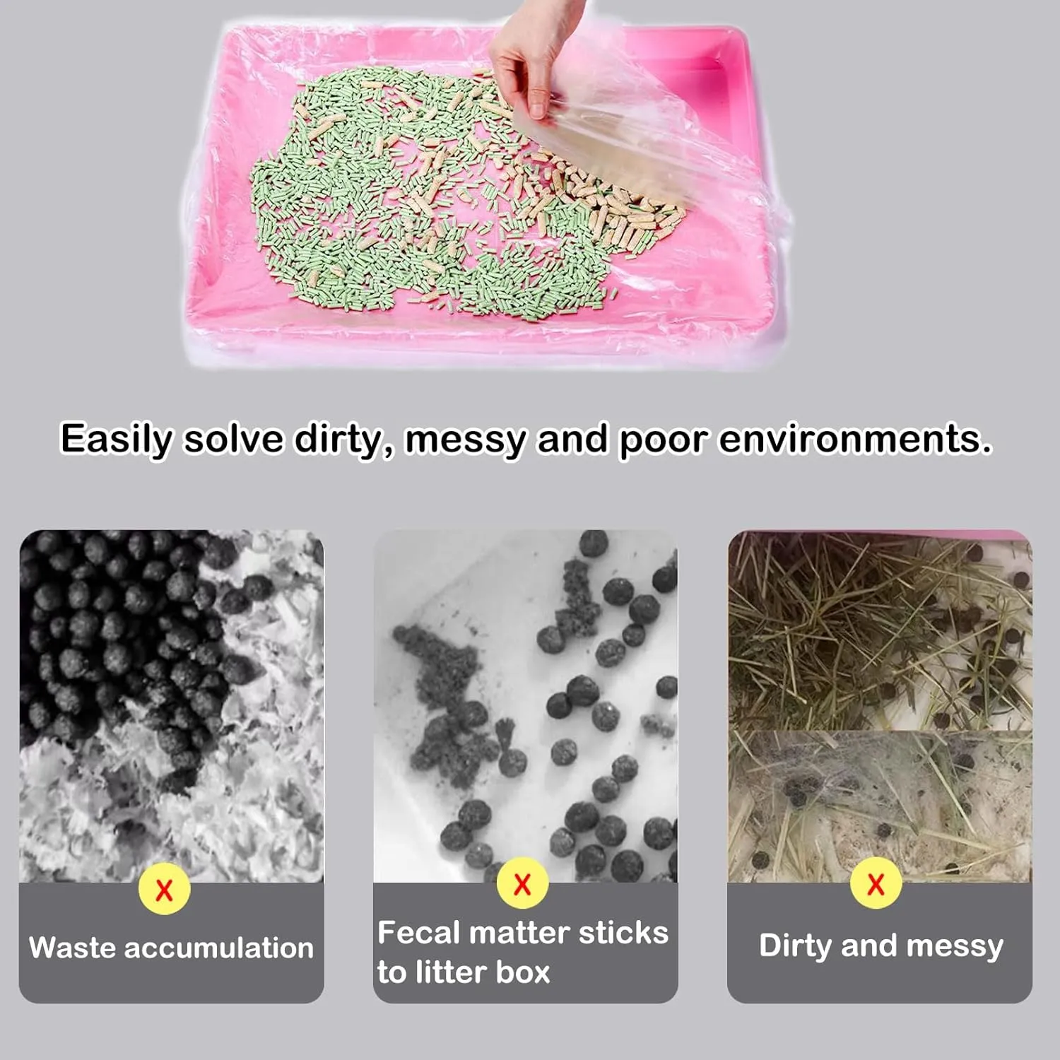 Disposable Small Animal Cage Liners, Rabbit Tray Film Liner Bunny Litter Pan Bags Guinea Pig Cage Toilet Plastic Film for Bird Hamster Chinchilla Hedgehog (50 PCS, 23'')