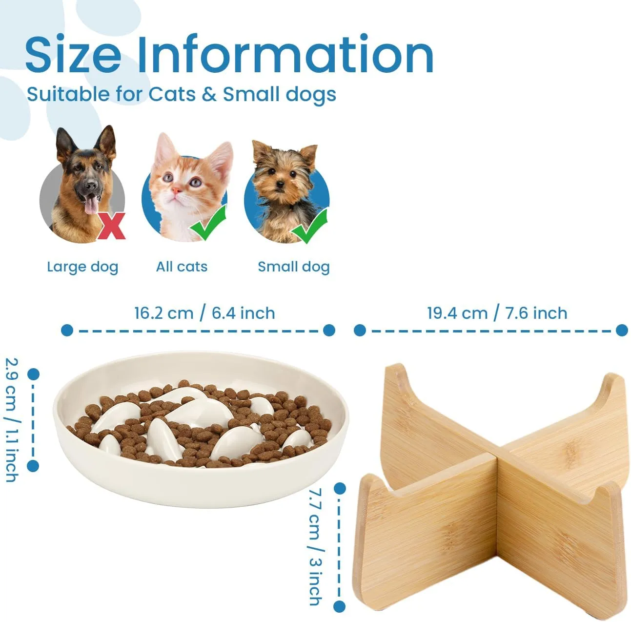 Elevated Ceramic Slow Feed Dish with Stand for Cats and Small Dogs, Fish Pool Design Pet Slow Feeder with Higher Edges, Healthy Eating Diet Made of Safe and Quality Material(Ceramic*White)