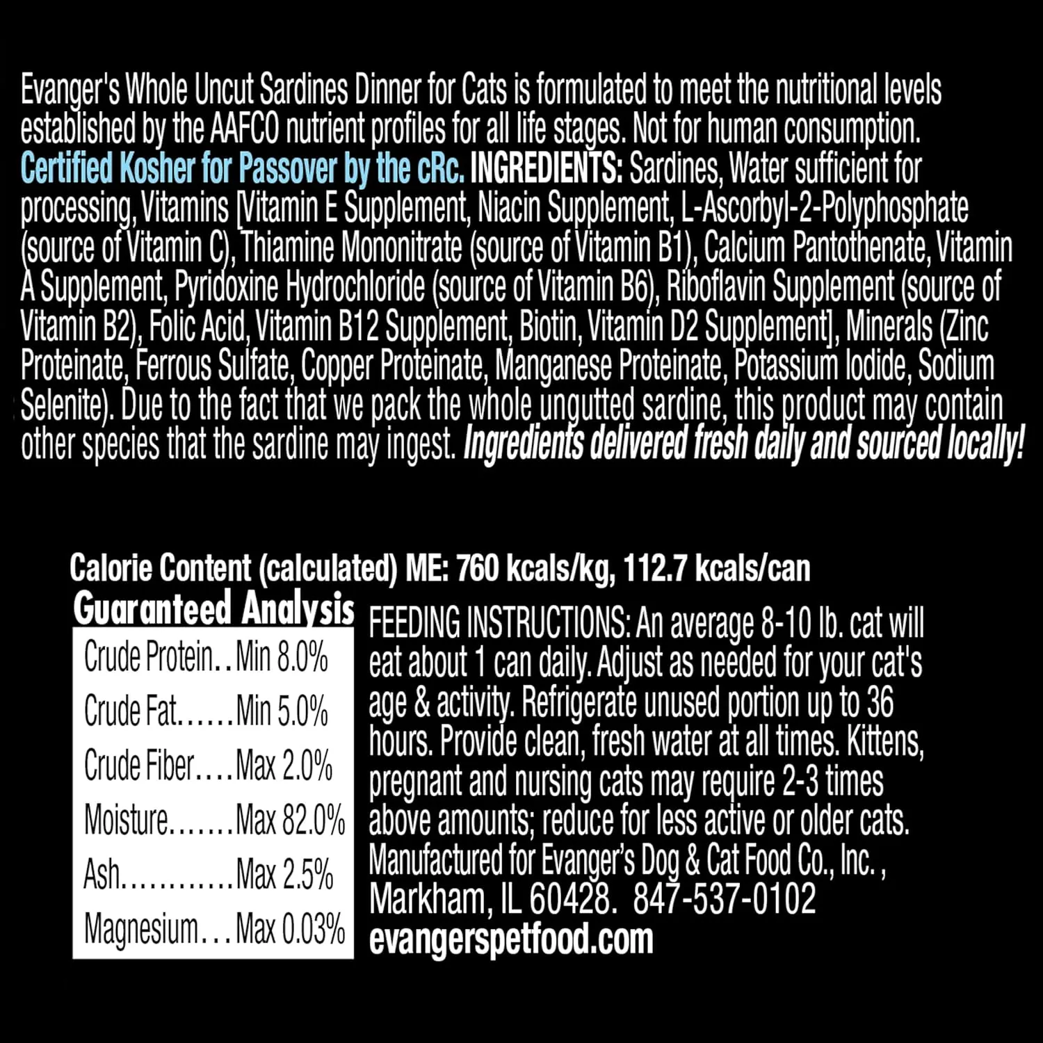 Evanger's Hand Packed Catch of The Day Uncut Sardines for Cats, 12 x 5.5 oz cans
