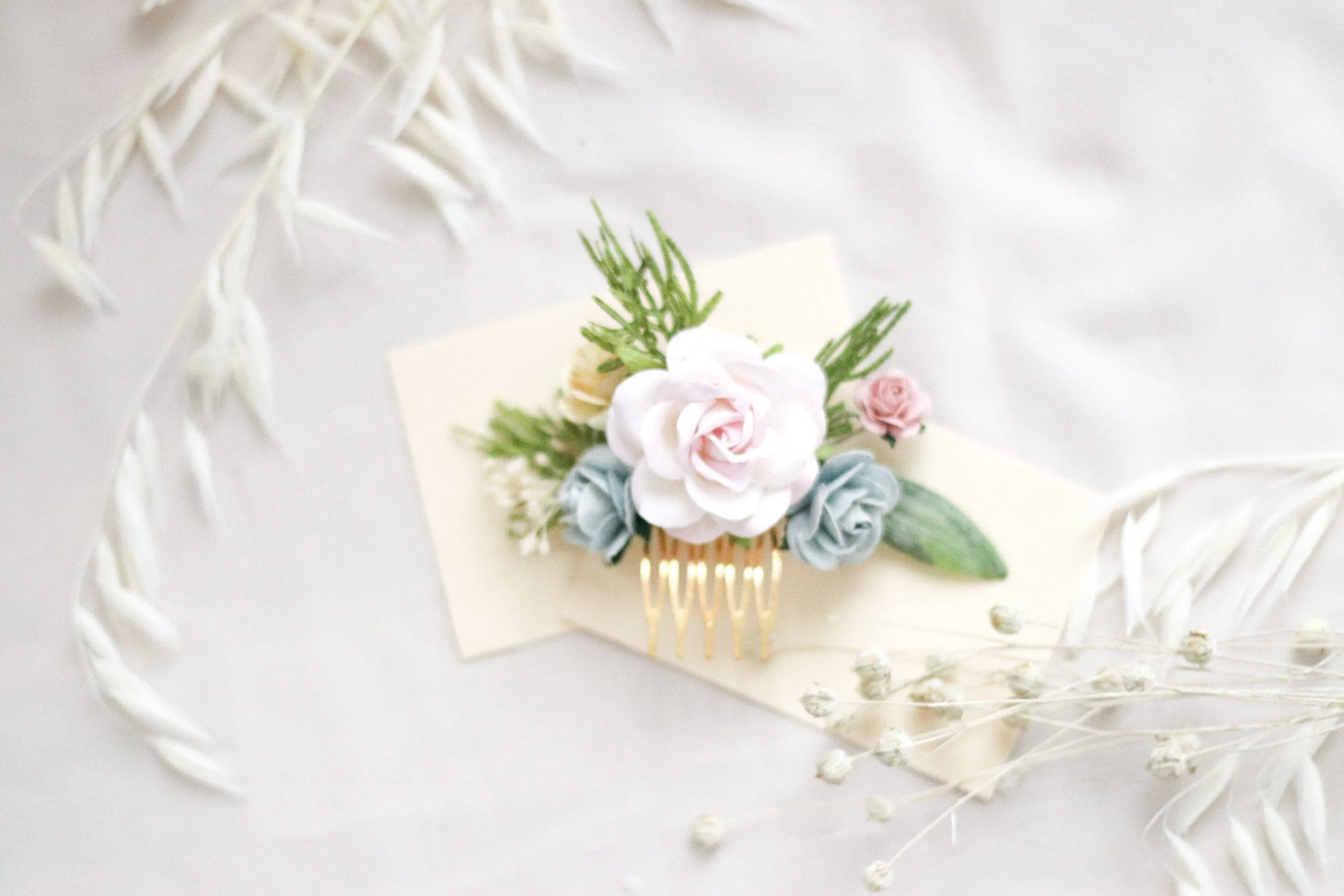Flower Hair Comb / Blush Pink Mulberry Paper Rose Wedding Comb
