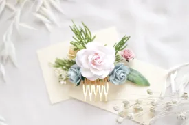 Flower Hair Comb / Blush Pink Mulberry Paper Rose Wedding Comb