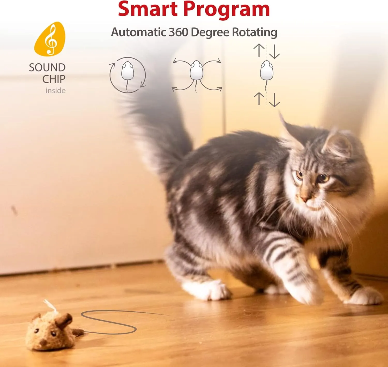 Gigwi Interactive Cat Toys for Indoor Cats, Cat Mouse Toys 2 Pcs with Electronic Realistic Squeaky Sound, Automatic Moving Kitten Toy Electric Mice Toy Self Play Exercise(Brown Ears& Chicken)