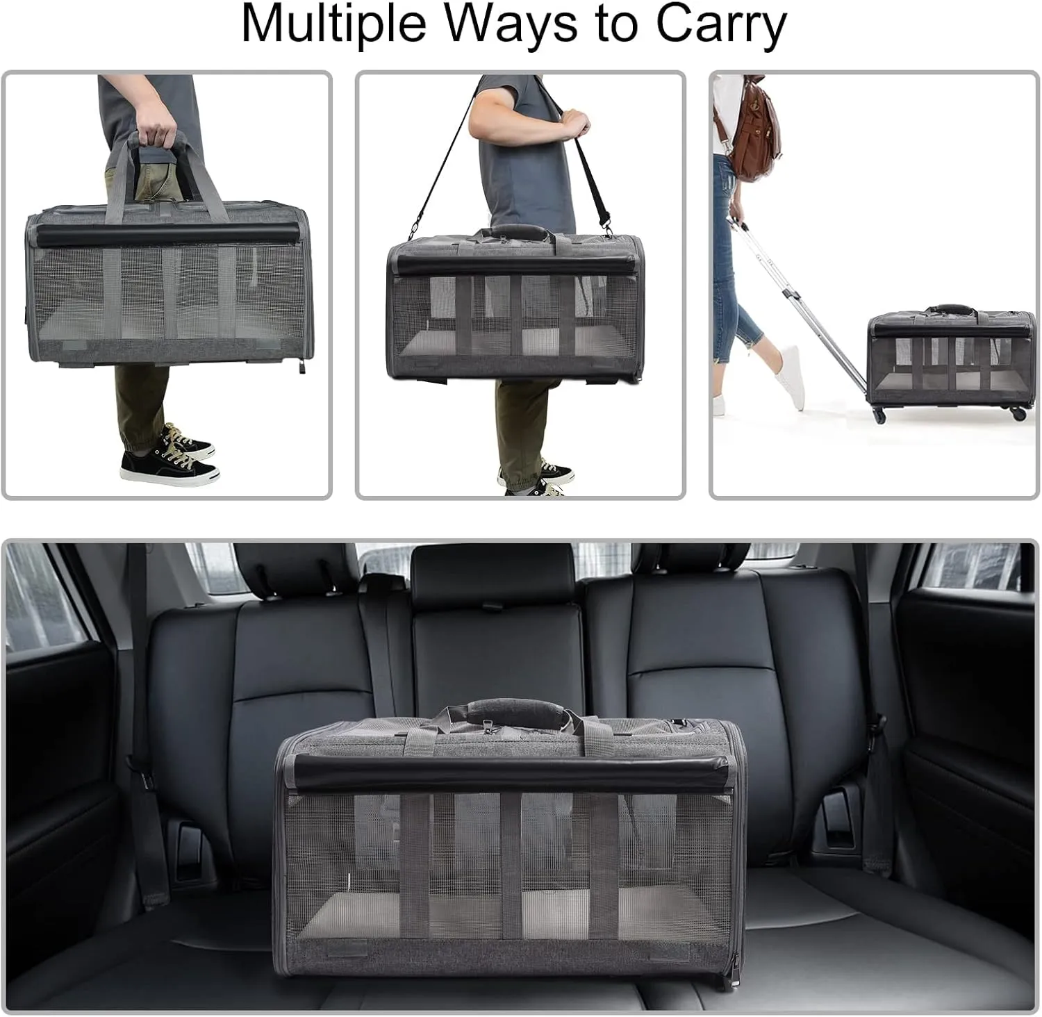GJEASE Cat Rolling Carrier for 2 Cats,Double-Compartment Pet Rolling Carrier with Wheels for 2 Pets,for Up to 35 LBS,Super Ventilated Design, Ideal for Traveling/Hiking/Camping