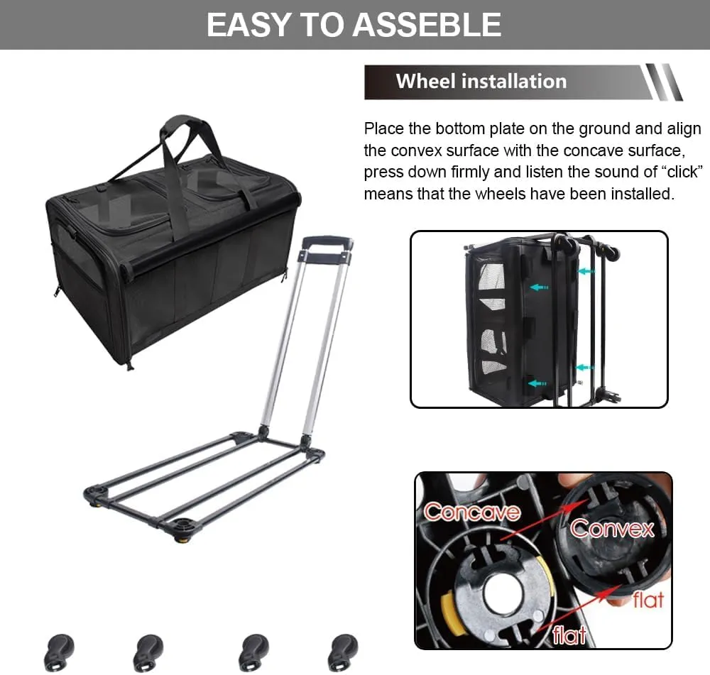 GJEASE Cat Rolling Carrier for 2 Cats,Double-Compartment Pet Rolling Carrier with Wheels for 2 Pets,for Up to 35 LBS,Super Ventilated Design, Ideal for Traveling/Hiking/Camping