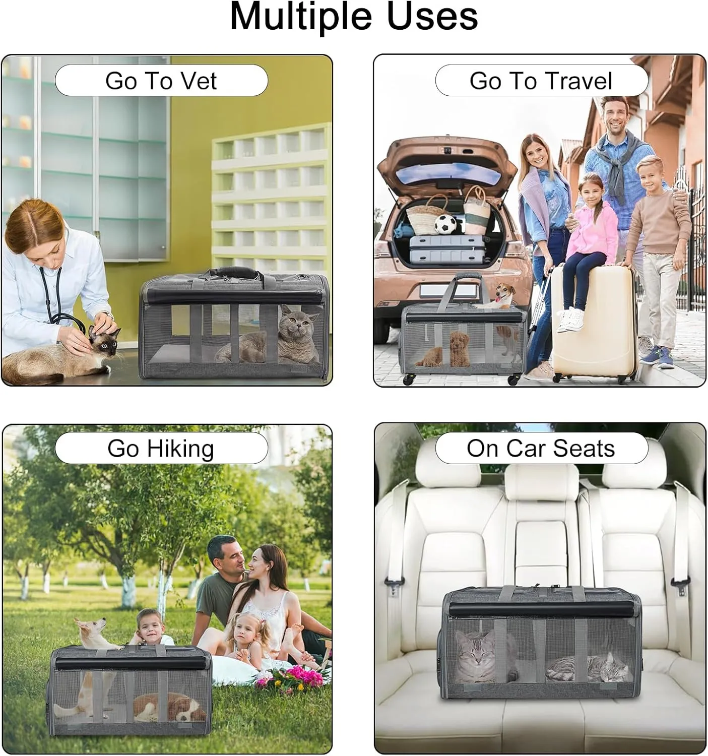 GJEASE Cat Rolling Carrier for 2 Cats,Double-Compartment Pet Rolling Carrier with Wheels for 2 Pets,for Up to 35 LBS,Super Ventilated Design, Ideal for Traveling/Hiking/Camping