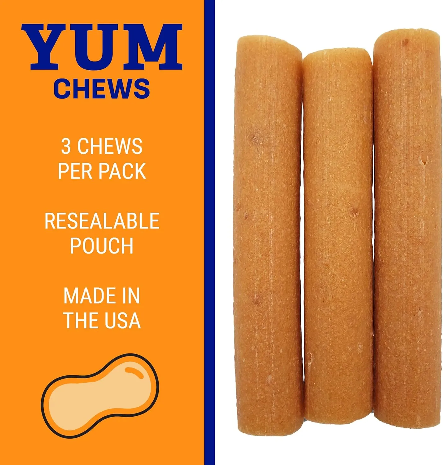 Himalayan Dog Chew Yak Cheese Dog Chews, Lactose Free & Grain Free, USA Made, For All Dog Breeds, Medium Density Cheese Chew, Resealable Pouch with 3 YUM Treats, Peanut Butter Flavor