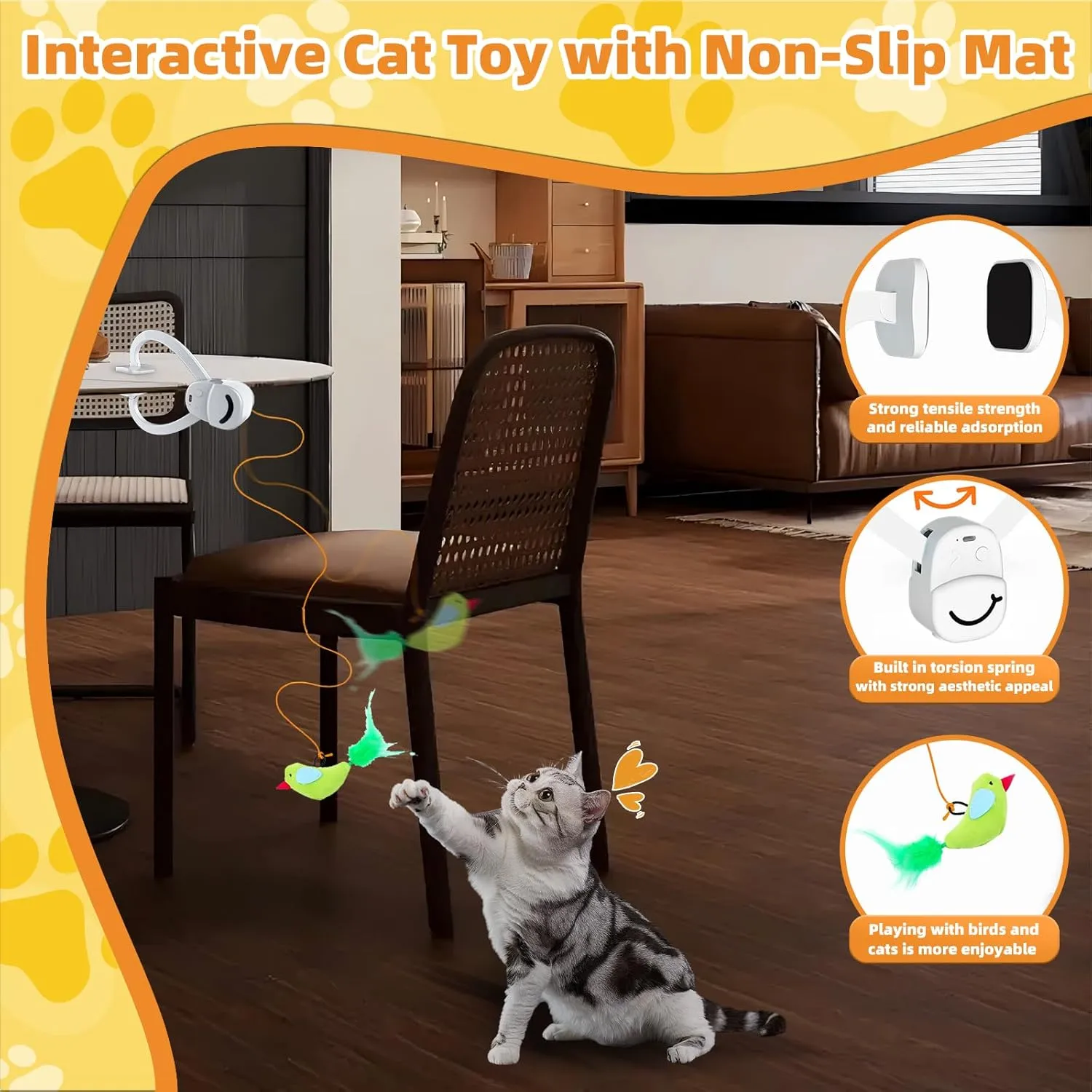 Interactive Cat Toys for Indoor Cats Automatic Electric Flying Bird Feather Wand Toy - Best Kitten & Adult Cat Enrichment Stimulation Toy Hanging Electric Kitty Toys for Bored Cats