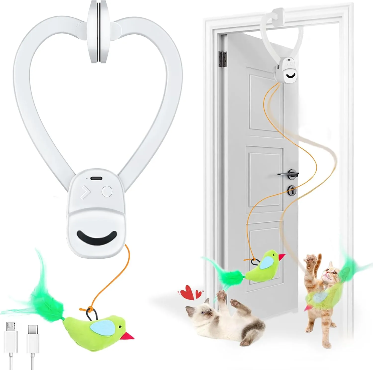 Interactive Cat Toys for Indoor Cats Automatic Electric Flying Bird Feather Wand Toy - Best Kitten & Adult Cat Enrichment Stimulation Toy Hanging Electric Kitty Toys for Bored Cats