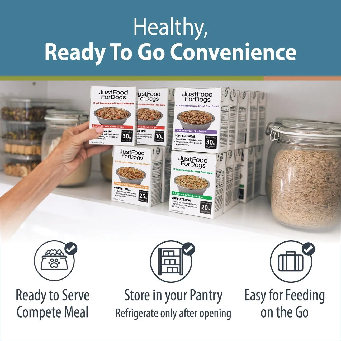 JustFoodForDogs Pantry Fresh Dog Food Variety Pack, Complete Meal or Topper, Beef, Chicken, Turkey, & Lamb Human Grade Recipe - 12.5 oz (Pack of 8)