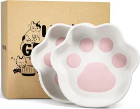 LE TAUCI Cat Bowls: Shallow Ceramic Cat Dishes, 8 Oz, Relief Whisker Fatigue, Paw Shaped Kitten Bowls & Water Dish