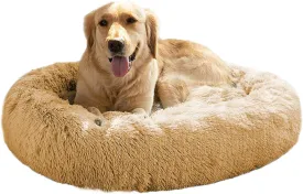 MFOX Calming Dog Bed (L/XL/XXL/XXXL) for Medium and Large Dogs Comfortable Pet Bed Faux Fur Donut Cuddler Up to 15/30/50/100lbs