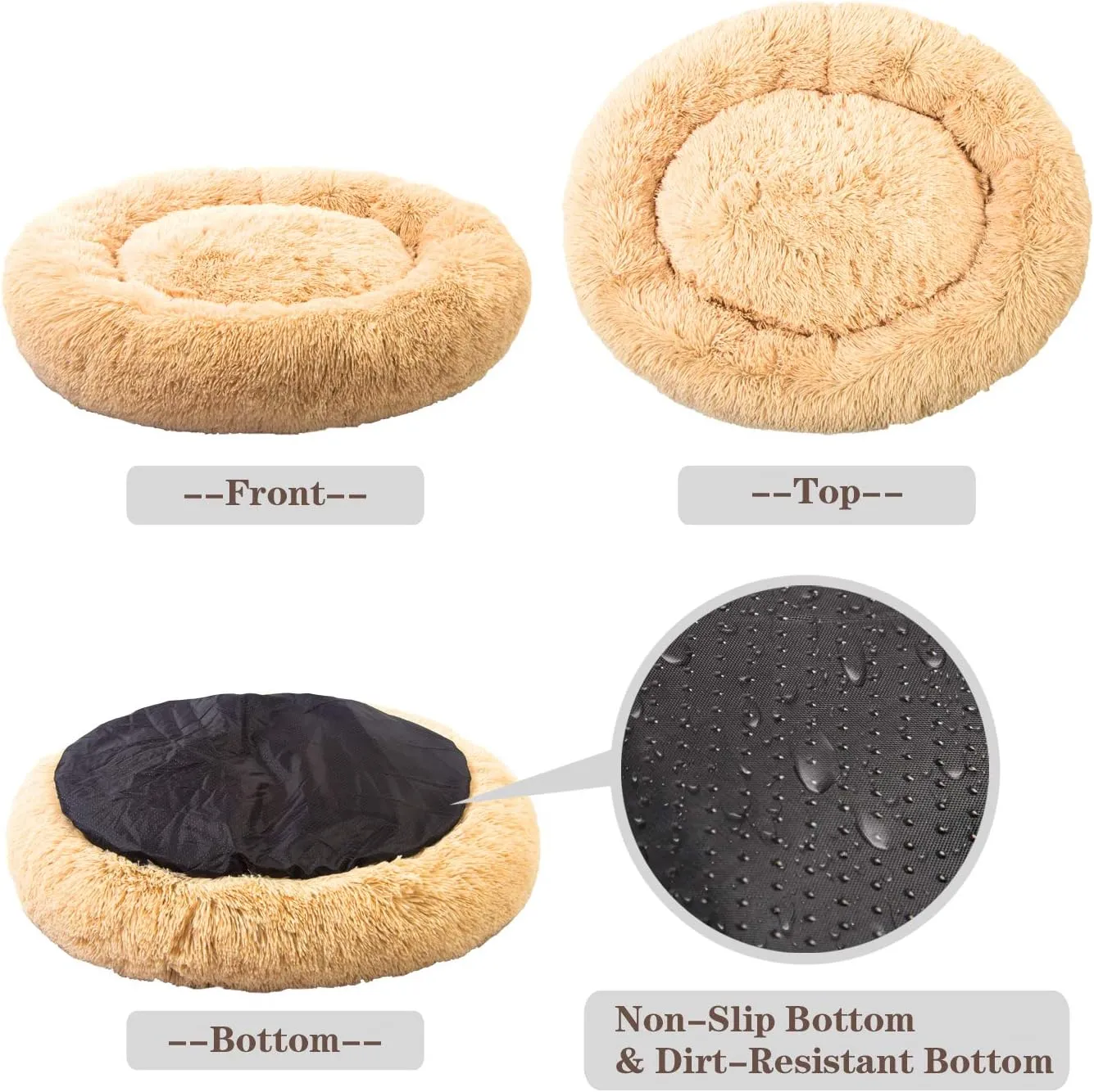 MFOX Calming Dog Bed (L/XL/XXL/XXXL) for Medium and Large Dogs Comfortable Pet Bed Faux Fur Donut Cuddler Up to 15/30/50/100lbs