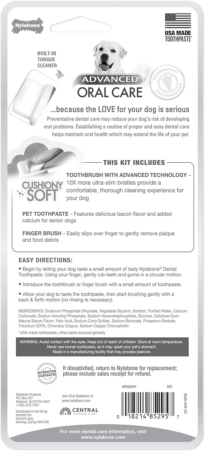 Nylabone Advanced Oral Care Senior Dog Dental Kit with Cushiony Soft-Bristle Toothbrush Senior 3 Count