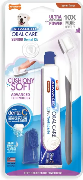 Nylabone Advanced Oral Care Senior Dog Dental Kit with Cushiony Soft-Bristle Toothbrush Senior 3 Count