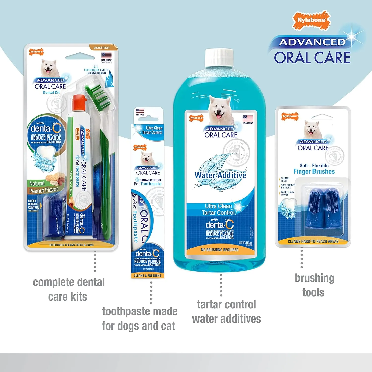Nylabone Advanced Oral Care Senior Dog Dental Kit with Cushiony Soft-Bristle Toothbrush Senior 3 Count
