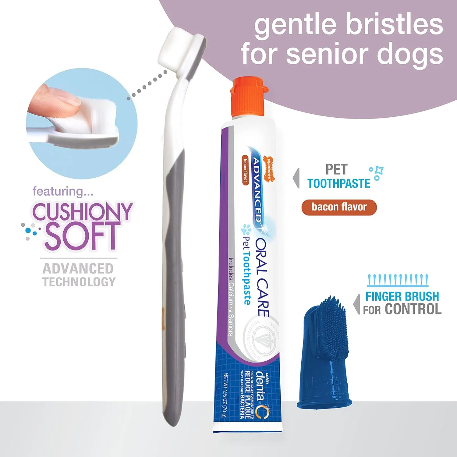 Nylabone Advanced Oral Care Senior Dog Dental Kit with Cushiony Soft-Bristle Toothbrush Senior 3 Count