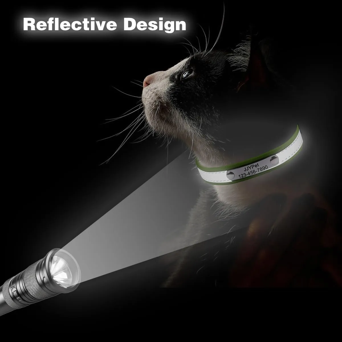 Personalized Reflective Cat Collars with Name Tag and Plated,Engraved Custom Cat Collar with Name and Phone,Kitten Collar with Safety Buckle Adjustable for Cats and Kitten(Green)