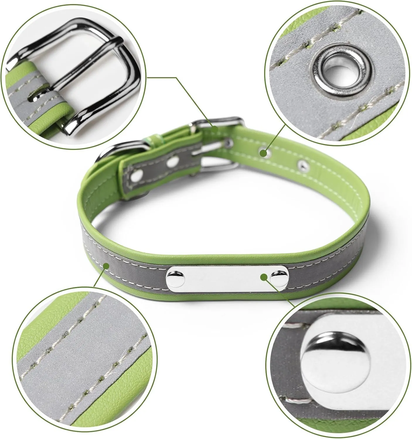 Personalized Reflective Cat Collars with Name Tag and Plated,Engraved Custom Cat Collar with Name and Phone,Kitten Collar with Safety Buckle Adjustable for Cats and Kitten(Green)