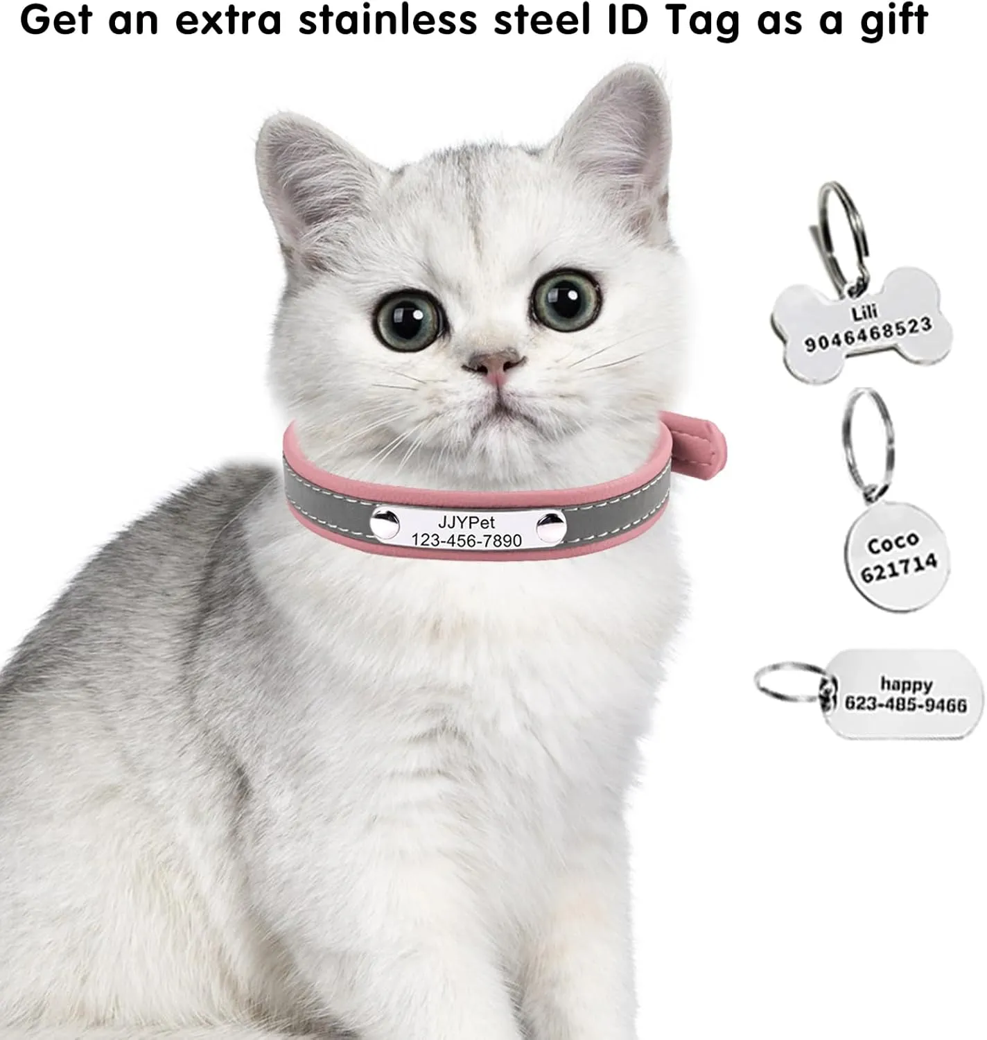 Personalized Reflective Cat Collars with Name Tag and Plated,Engraved Custom Cat Collar with Name and Phone,Kitten Collar with Safety Buckle Adjustable for Cats and Kitten(Green)