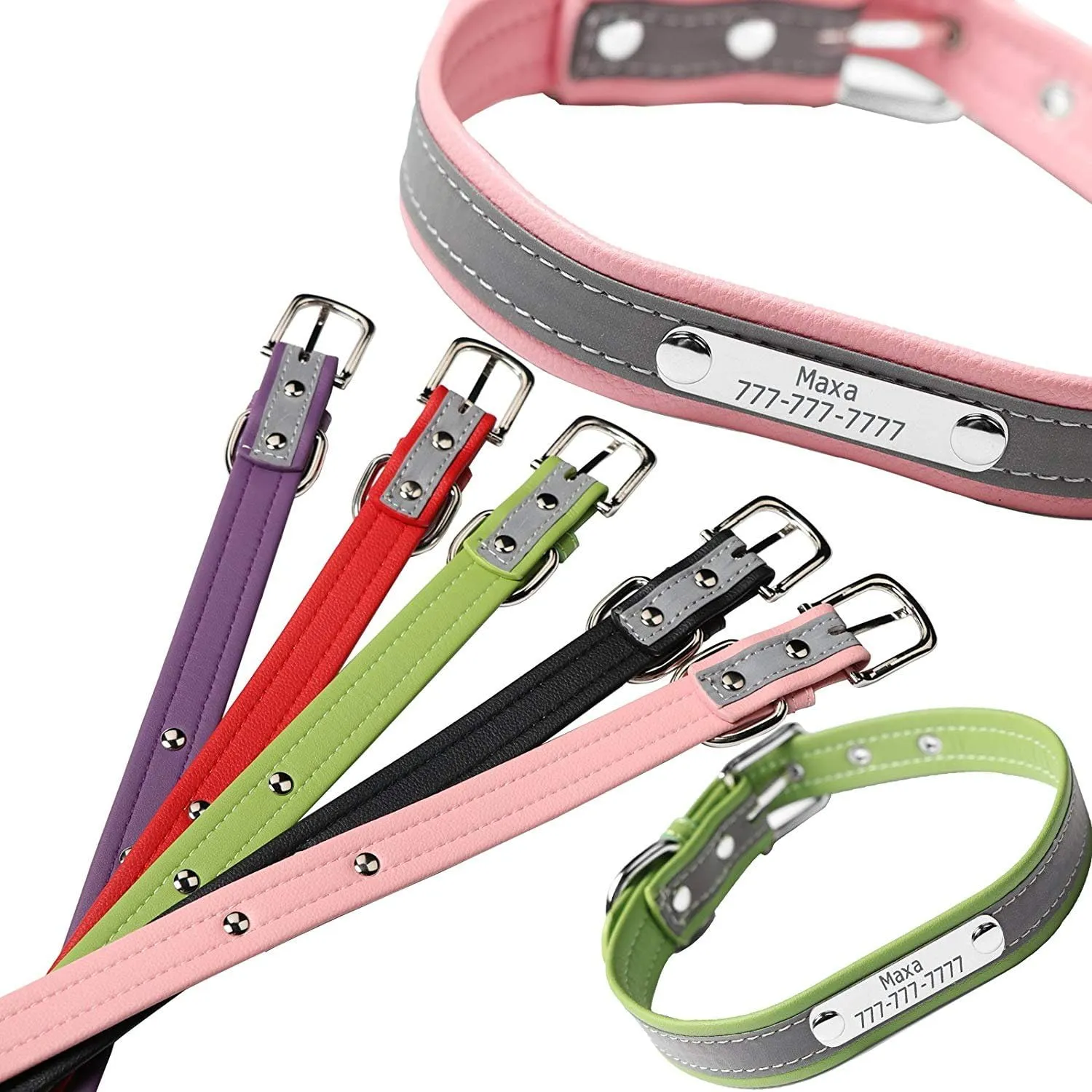Personalized Reflective Cat Collars with Name Tag and Plated,Engraved Custom Cat Collar with Name and Phone,Kitten Collar with Safety Buckle Adjustable for Cats and Kitten(Green)