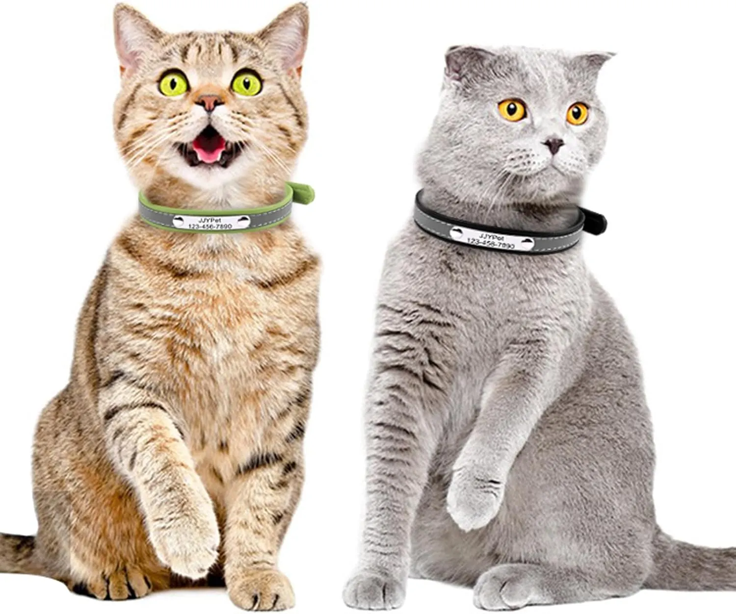 Personalized Reflective Cat Collars with Name Tag and Plated,Engraved Custom Cat Collar with Name and Phone,Kitten Collar with Safety Buckle Adjustable for Cats and Kitten(Green)