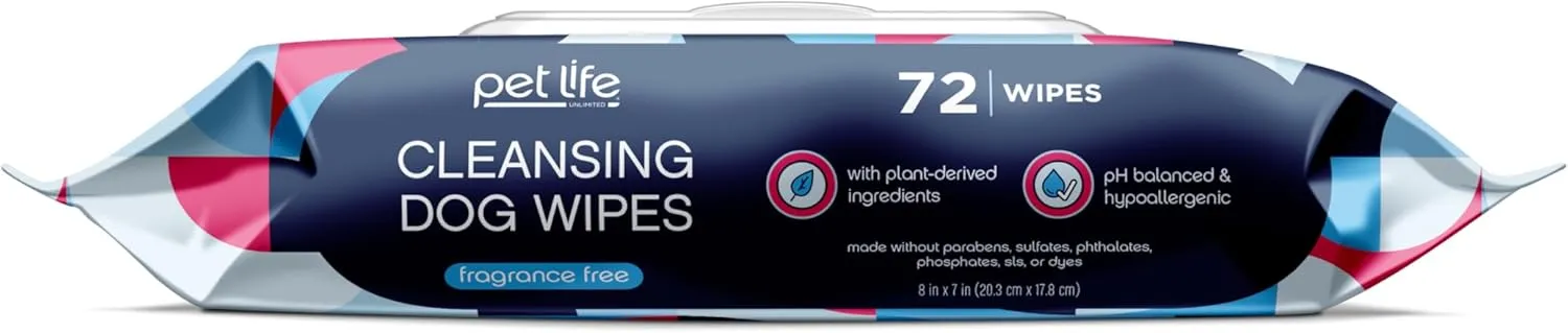 Pet Life Unlimited Pet Wipes for Dogs, Dog Cleaning Wipes - Plant-Based Dog Wipes with Moisturizing Aloe Leaf & Calendula - Made in The USA - Fragrance Free Dog Grooming Wipes - 72ct (Pack of 1)