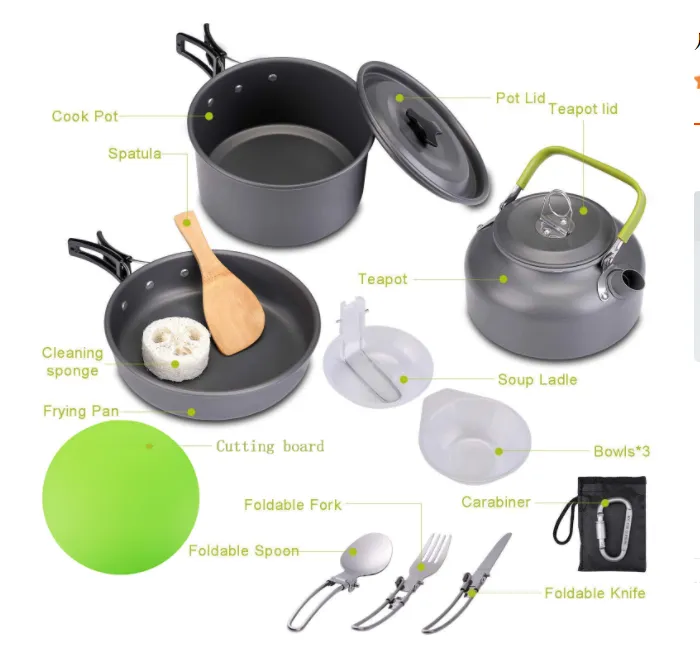 Portable cooking stoves portable camping cookware aluminum travelling hiking picnic bbq tableware set outdoor cooking