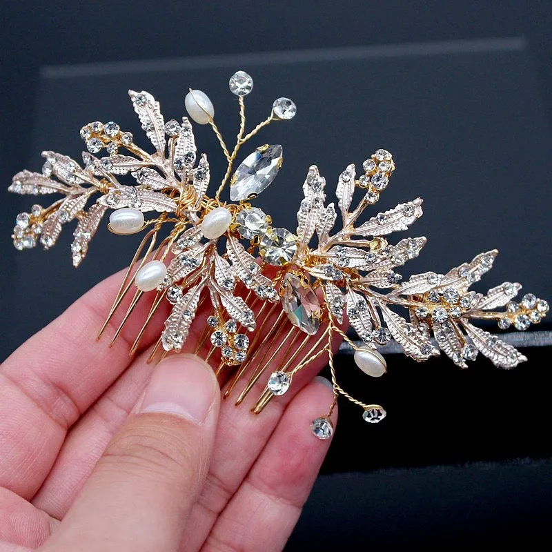 "Daphne" - Pearl and Crystal Bridal Hair Comb - Available in Gold and Silver