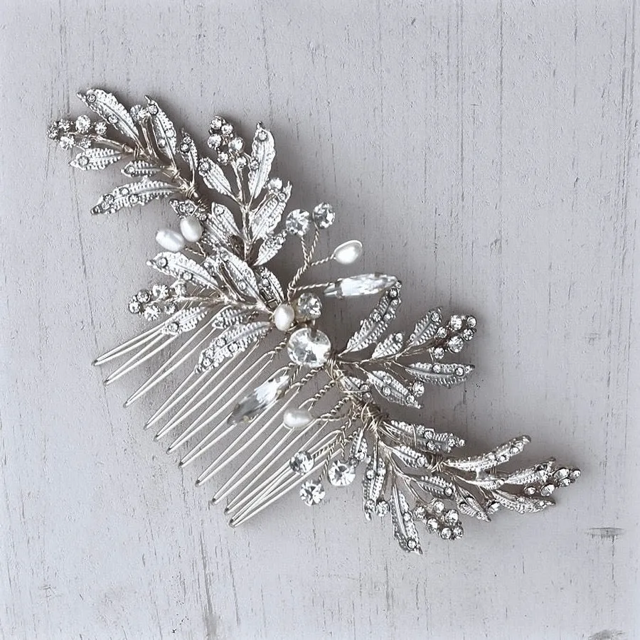 "Daphne" - Pearl and Crystal Bridal Hair Comb - Available in Gold and Silver