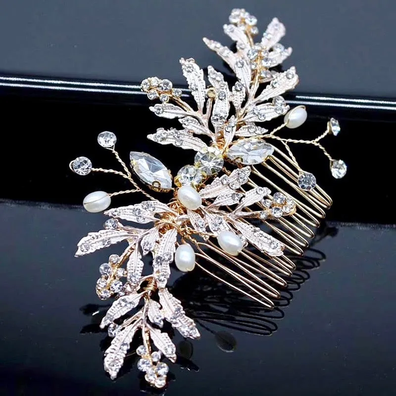 "Daphne" - Pearl and Crystal Bridal Hair Comb - Available in Gold and Silver