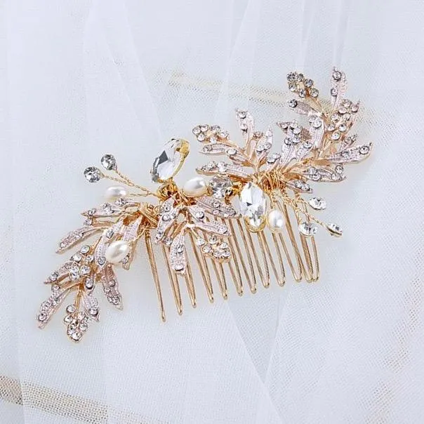"Daphne" - Pearl and Crystal Bridal Hair Comb - Available in Gold and Silver