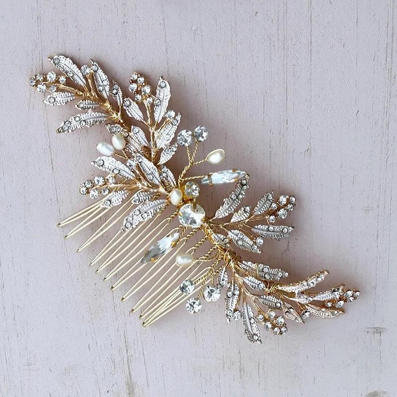 "Daphne" - Pearl and Crystal Bridal Hair Comb - Available in Gold and Silver