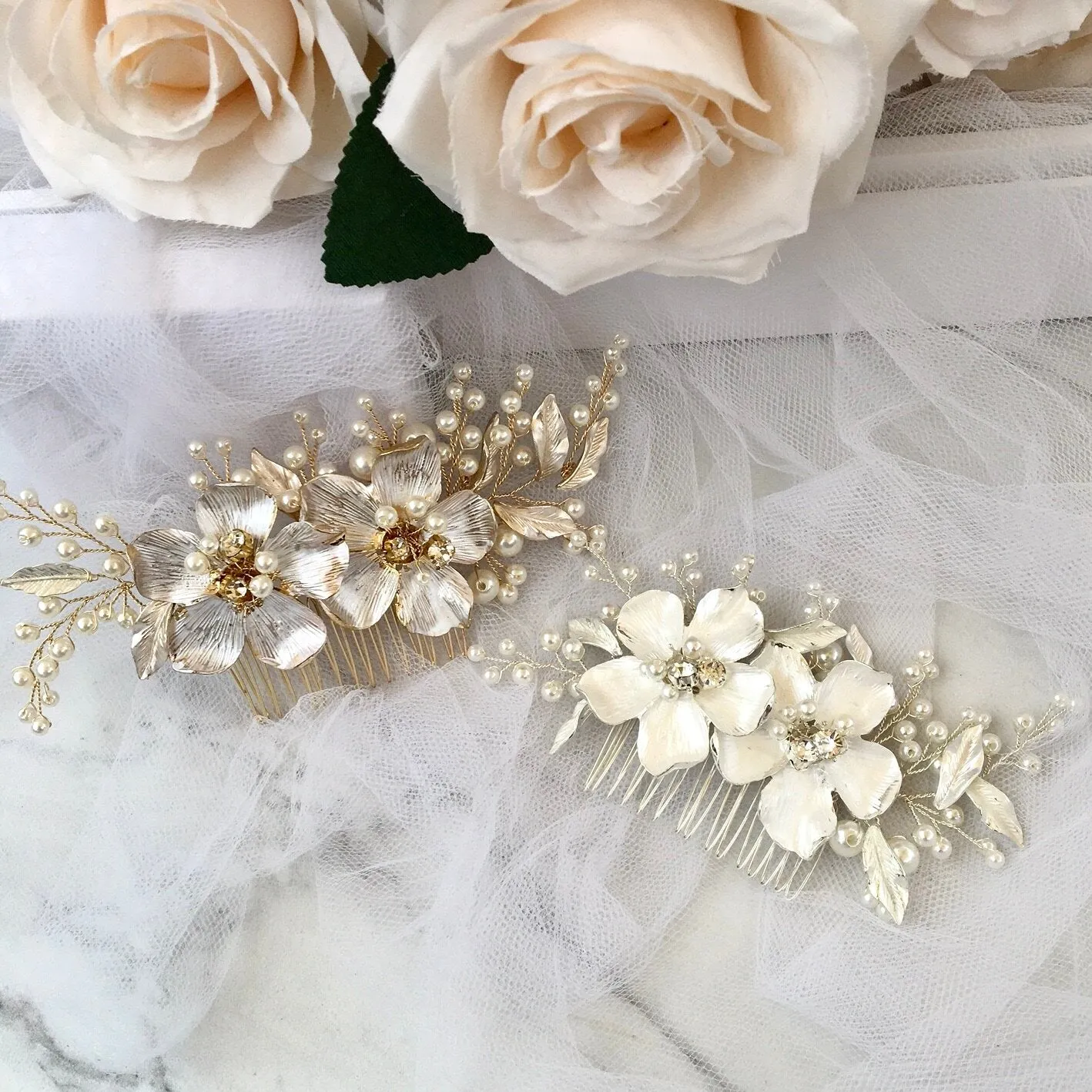 "Geneva" - Pearl Bridal Hair Comb - Available in Gold and Silver