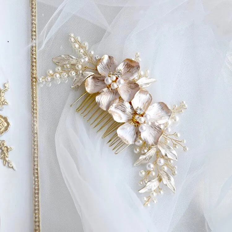 "Geneva" - Pearl Bridal Hair Comb - Available in Gold and Silver