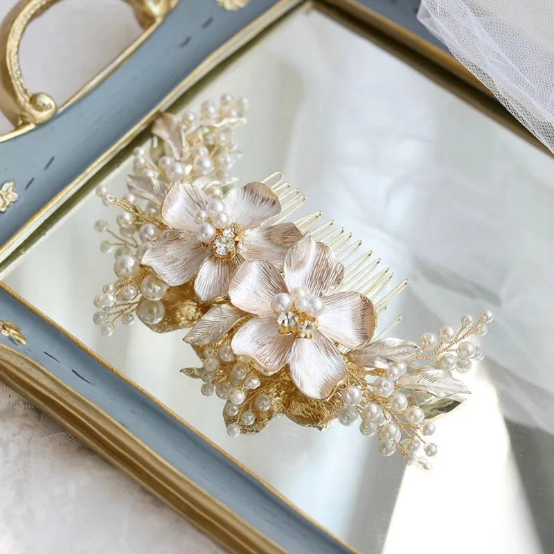 "Geneva" - Pearl Bridal Hair Comb - Available in Gold and Silver