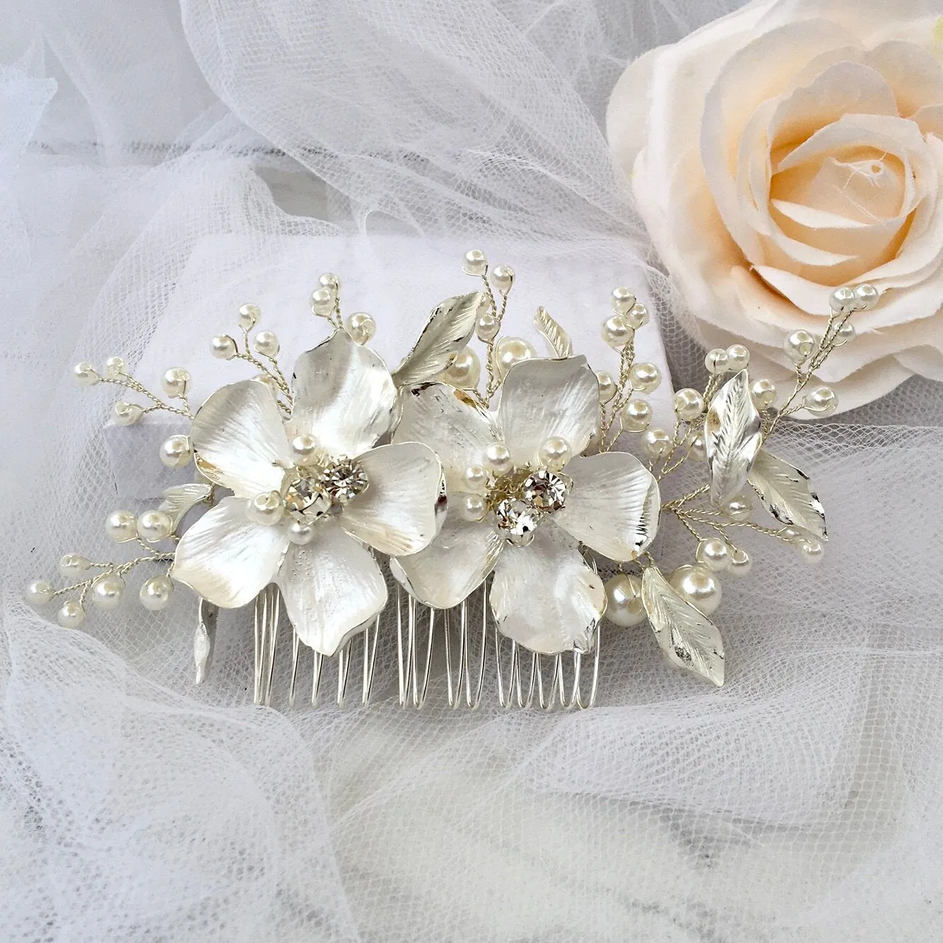 "Geneva" - Pearl Bridal Hair Comb - Available in Gold and Silver